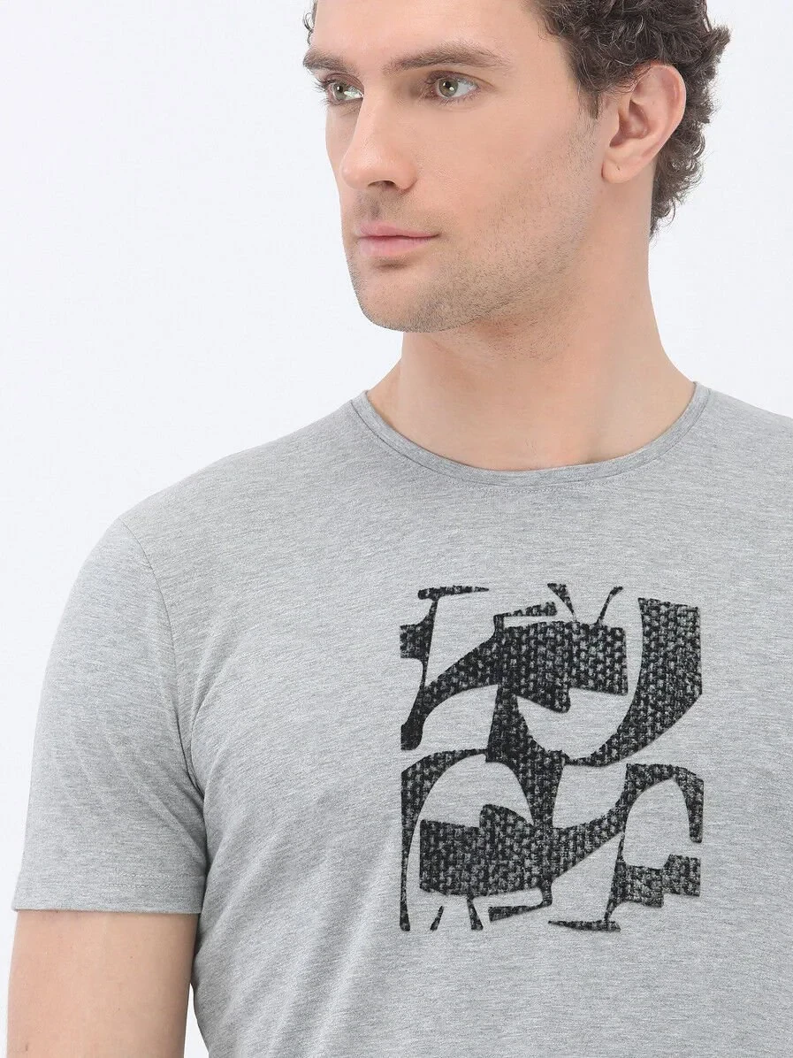Grey Printed Crew Neck 100% Cotton T-Shirt - 5