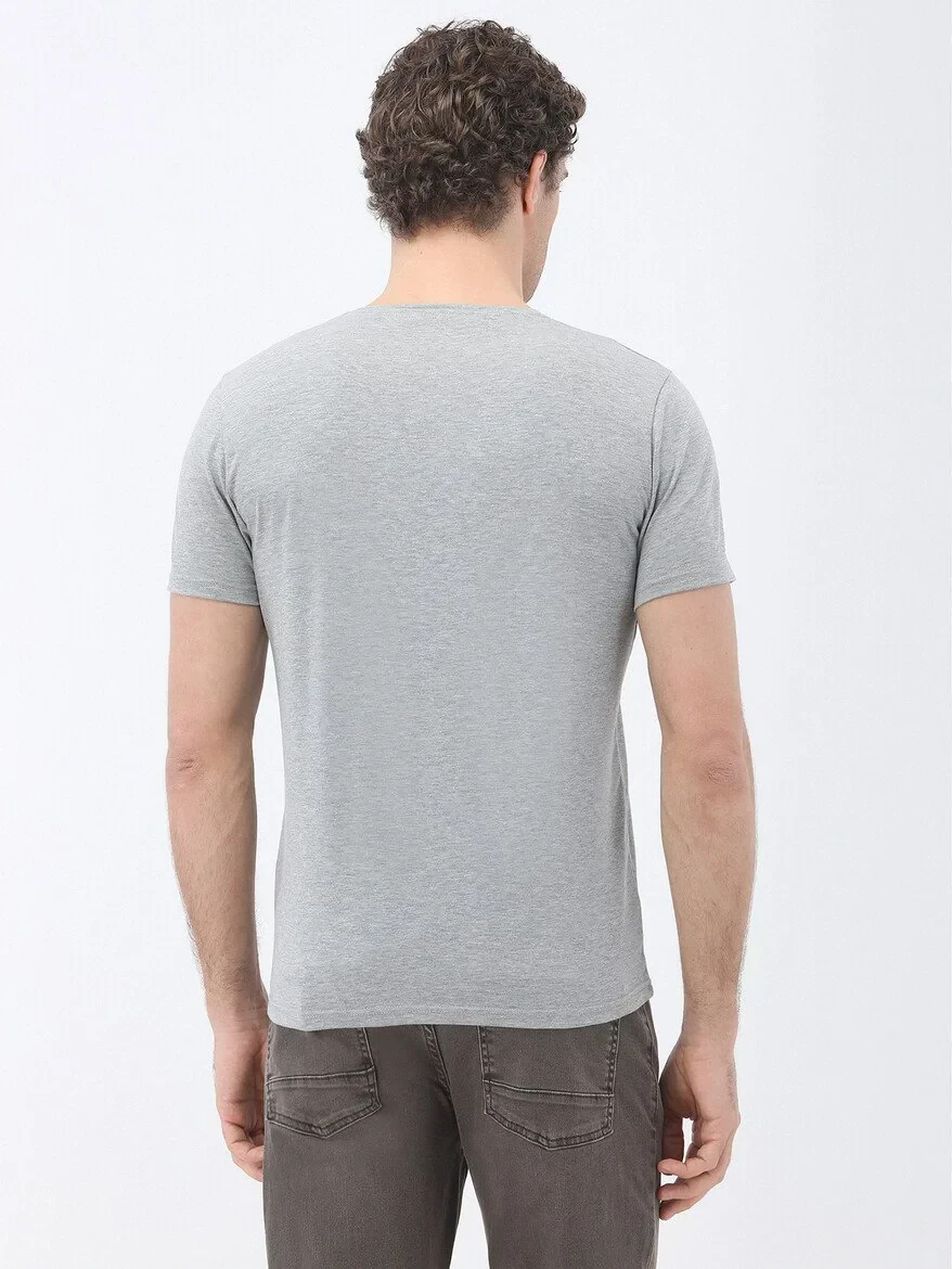 Grey Printed Crew Neck 100% Cotton T-Shirt - 6