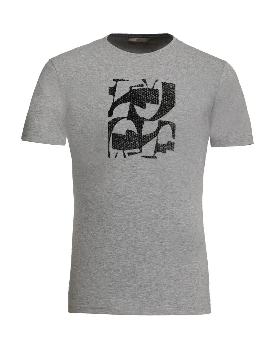 Grey Printed Crew Neck 100% Cotton T-Shirt - 7