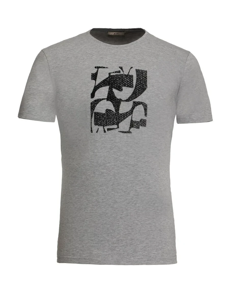 Grey Printed Crew Neck 100% Cotton T-Shirt - 7