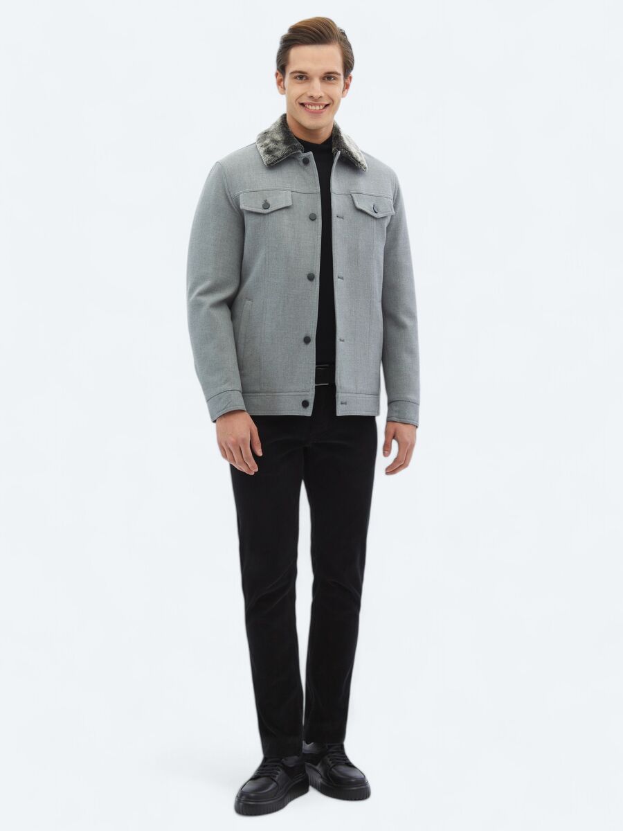 Grey Regular Fit Casual Weaving Coat - 2