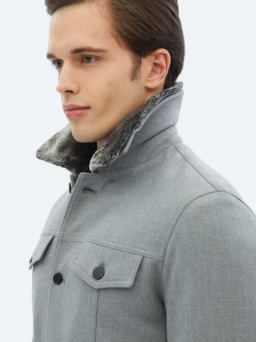 Grey Regular Fit Casual Weaving Coat - 5