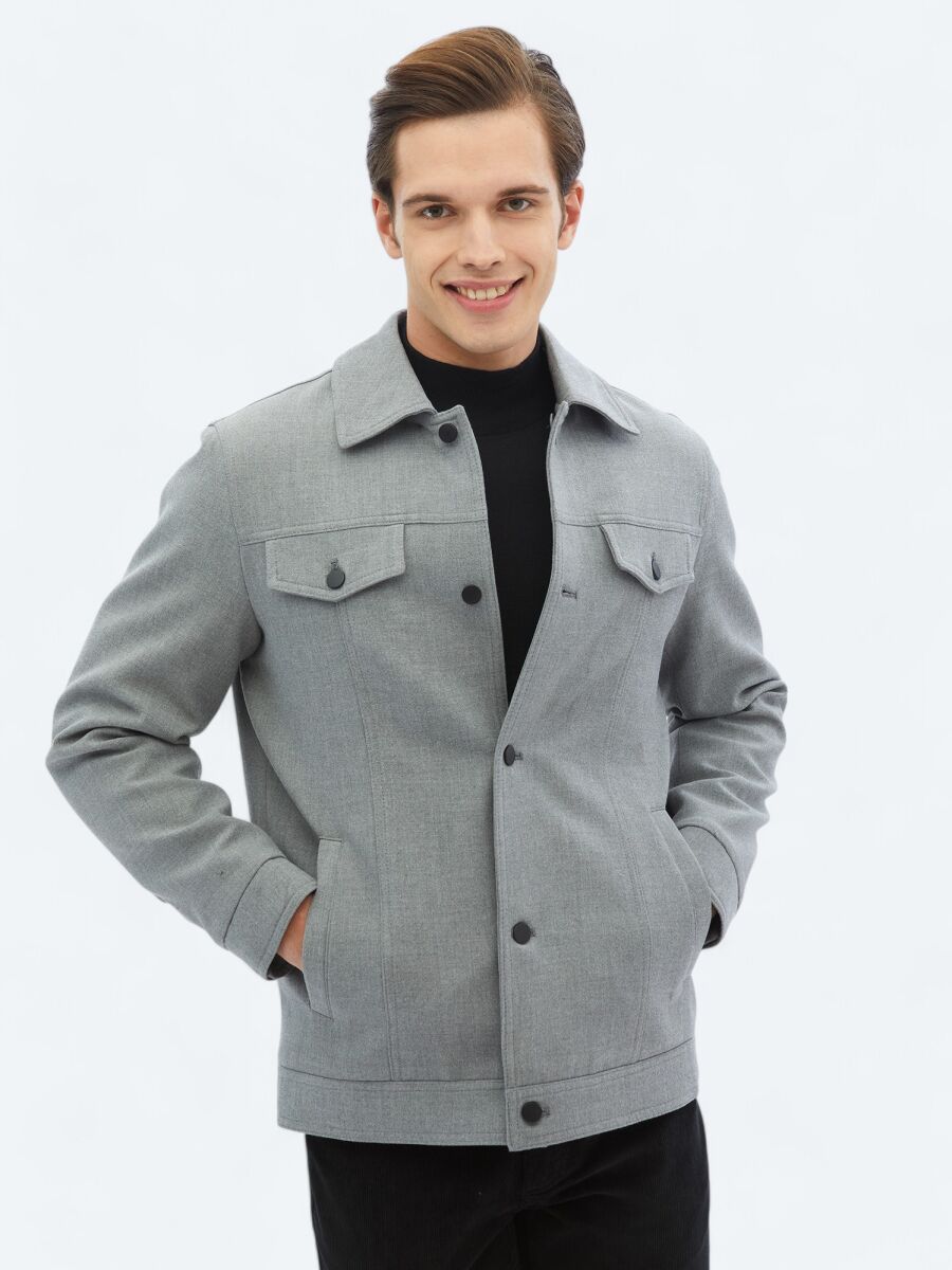 Grey Regular Fit Casual Weaving Coat - 8
