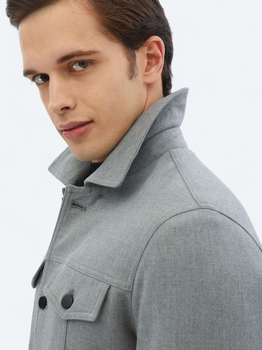 Grey Regular Fit Casual Weaving Coat - 10