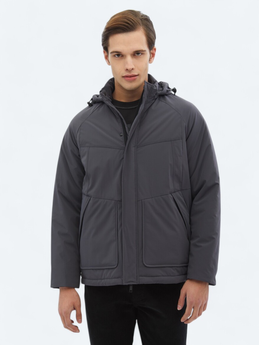 Grey Regular Fit Casual Weaving Coat - 1