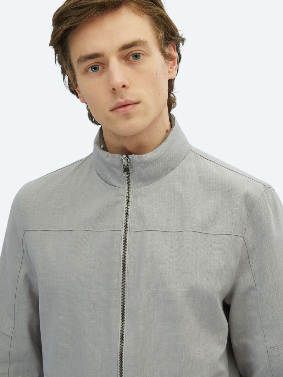 Grey Regular Fit Hidden Hood Casual Weaving Double-Sided Coat - 5