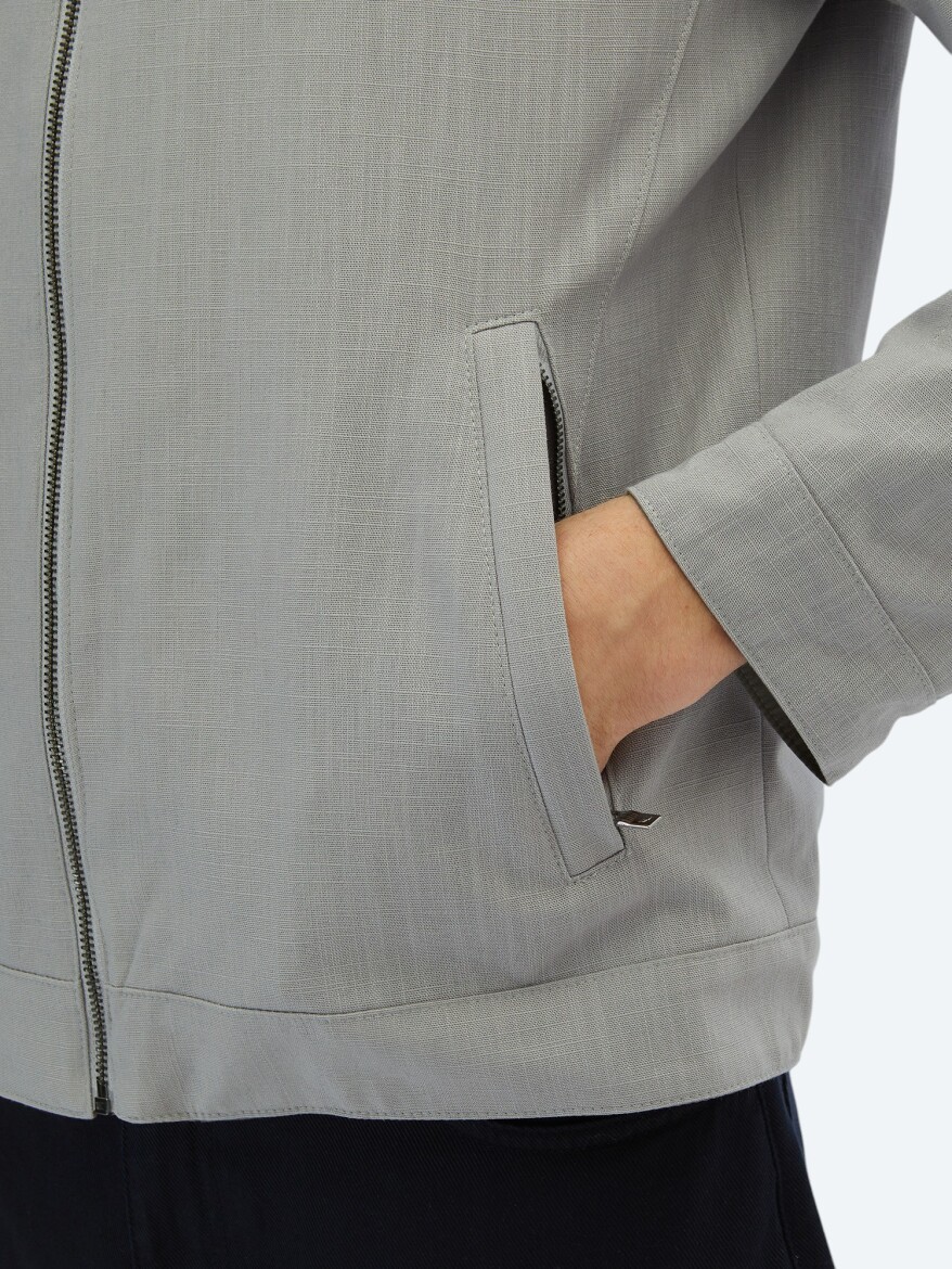 Grey Regular Fit Hidden Hood Casual Weaving Double-Sided Coat - 7