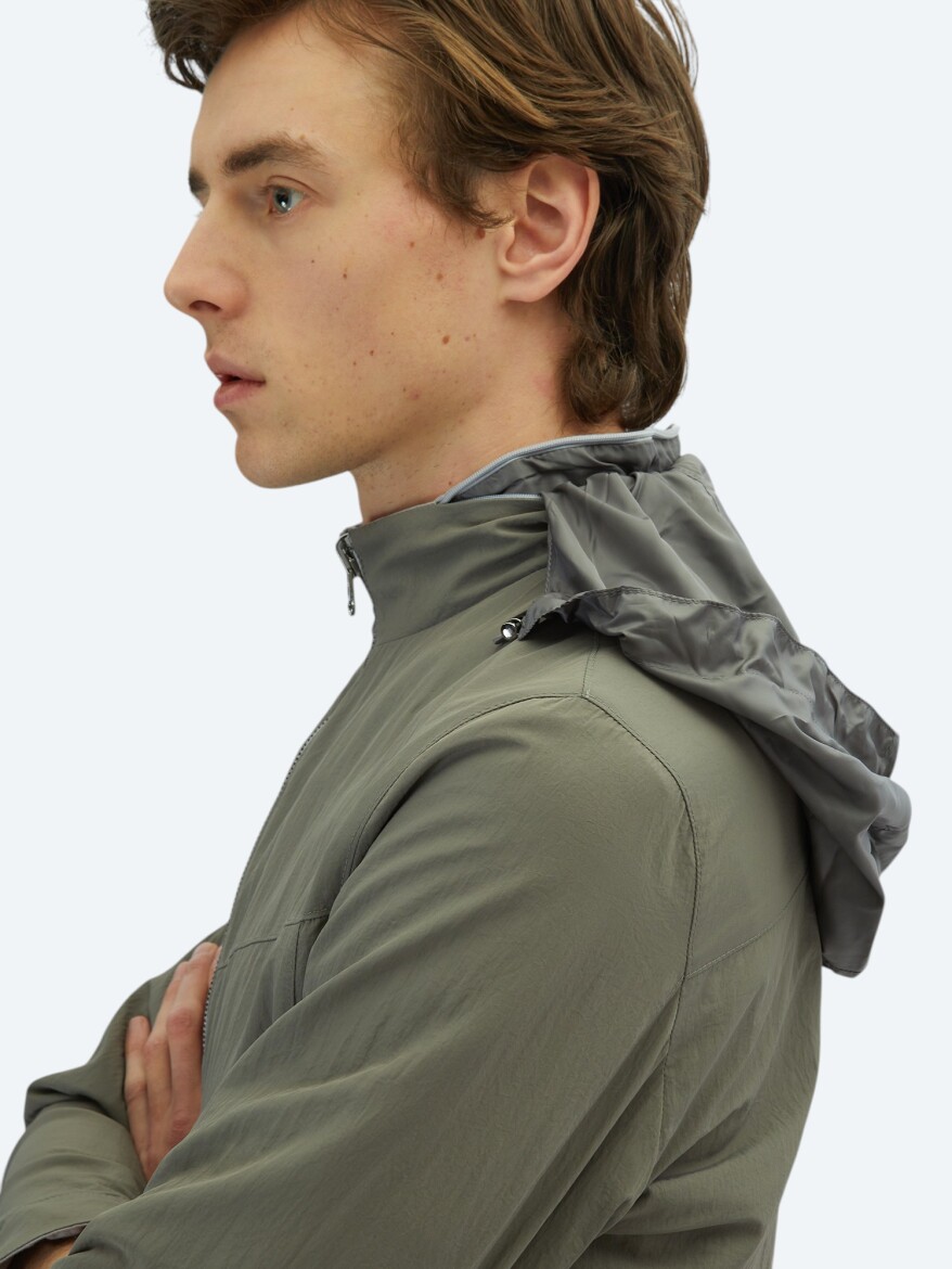 Grey Regular Fit Hidden Hood Casual Weaving Double-Sided Coat - 8