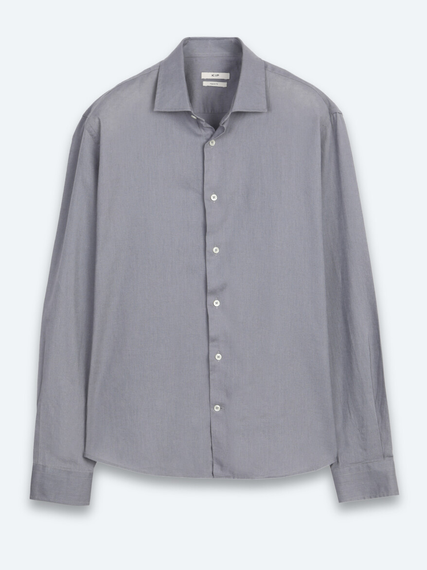 Grey Regular Fit Long Weaving Casual Cotton Blended Shirt - 6