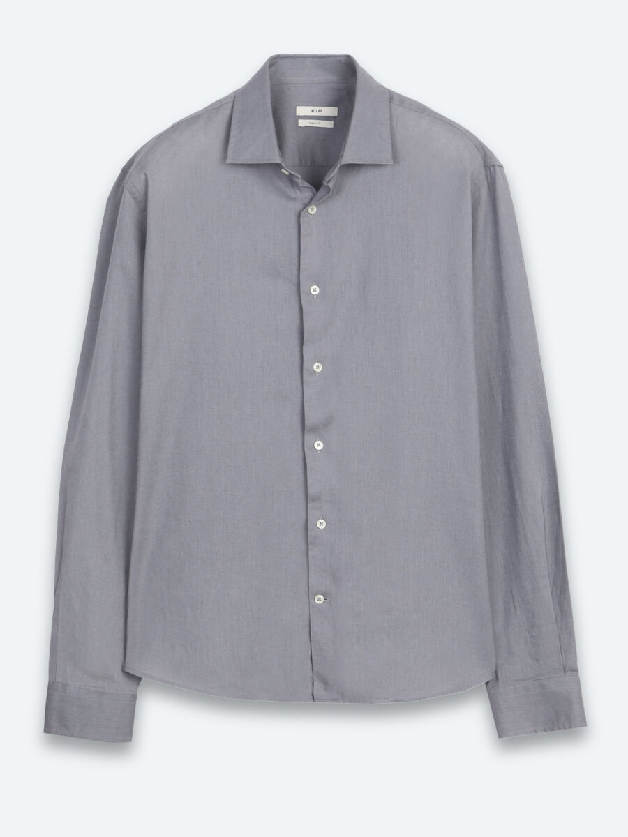 Grey Regular Fit Long Weaving Casual Cotton Blended Shirt - 6