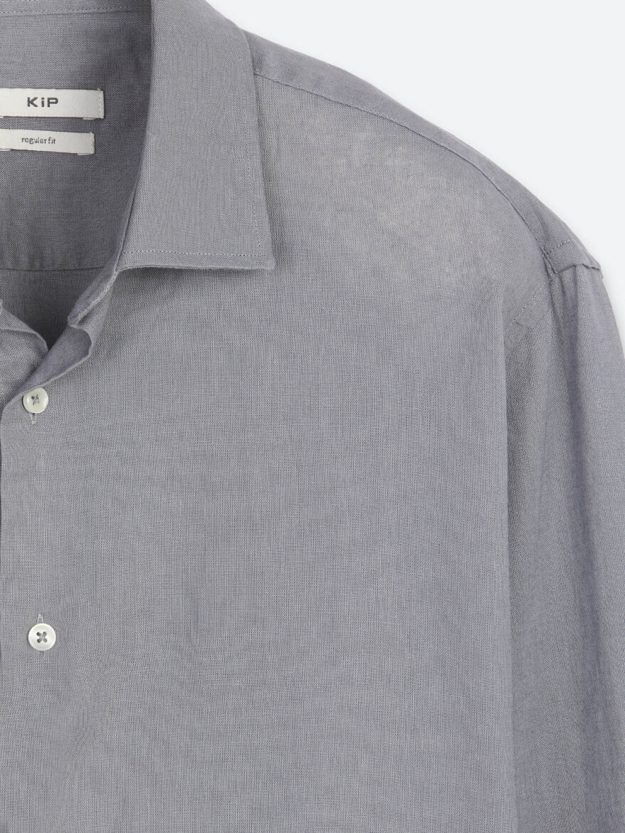 Grey Regular Fit Long Weaving Casual Cotton Blended Shirt - 7