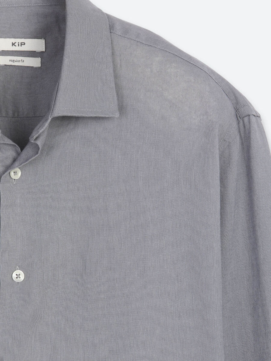 Grey Regular Fit Long Weaving Casual Cotton Blended Shirt - 7