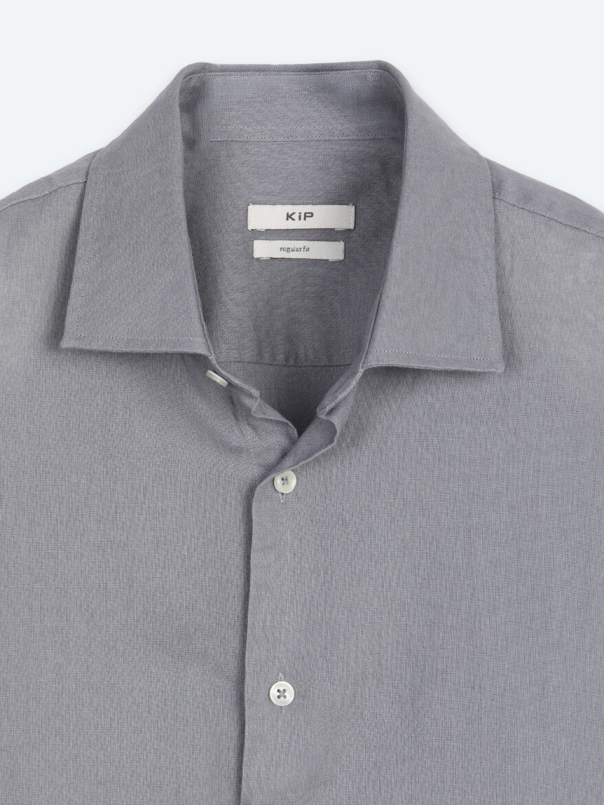 Grey Regular Fit Long Weaving Casual Cotton Blended Shirt - 8