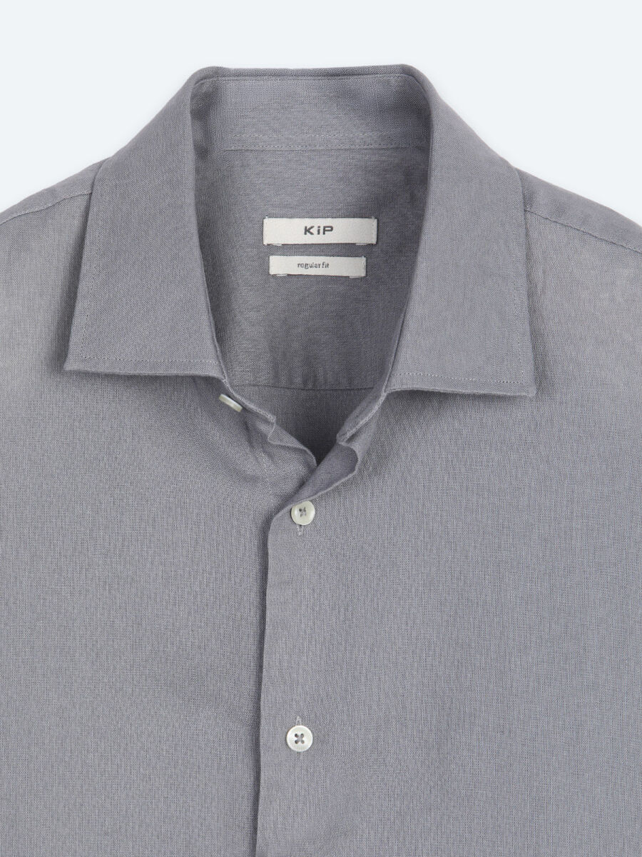 Grey Regular Fit Long Weaving Casual Cotton Blended Shirt - 8