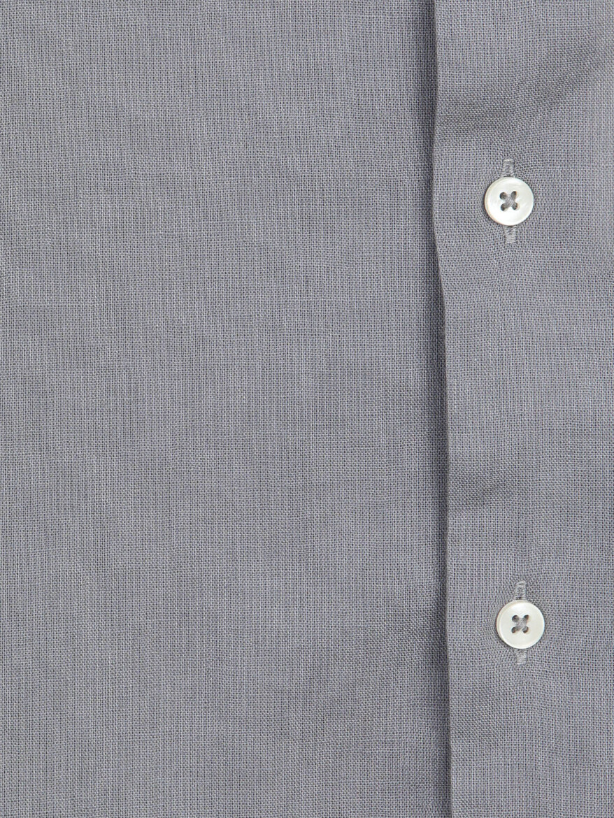 Grey Regular Fit Long Weaving Casual Cotton Blended Shirt - 10