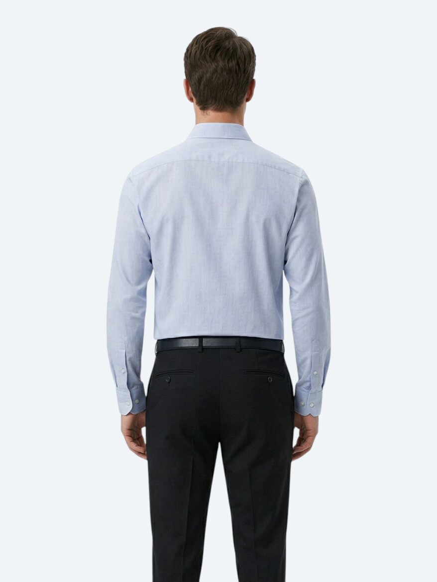 Grey Regular Fit Long Weaving Classical Cotton Blended Shirt - 5