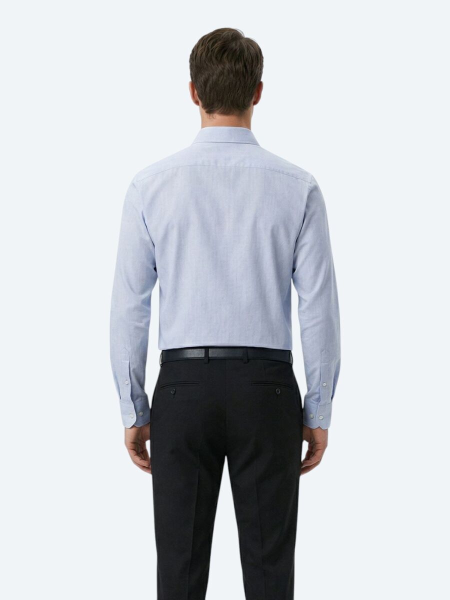 Grey Regular Fit Long Weaving Classical Cotton Blended Shirt - 5