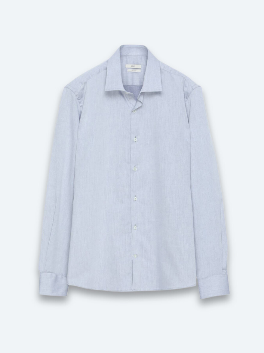 Grey Regular Fit Long Weaving Classical Cotton Blended Shirt - 6