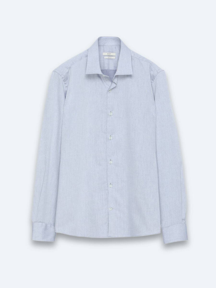 Grey Regular Fit Long Weaving Classical Cotton Blended Shirt - 6