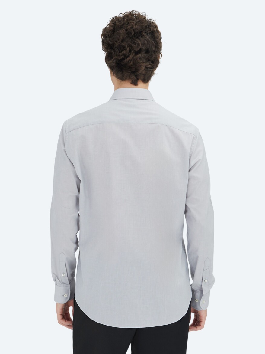 Grey Regular Fit Long Weaving Classical Cotton Blended Shirt - 4