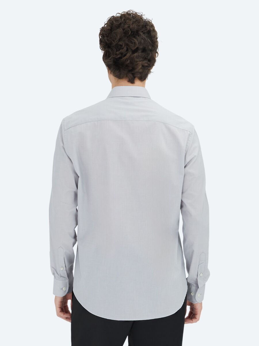 Grey Regular Fit Long Weaving Classical Cotton Blended Shirt - 4