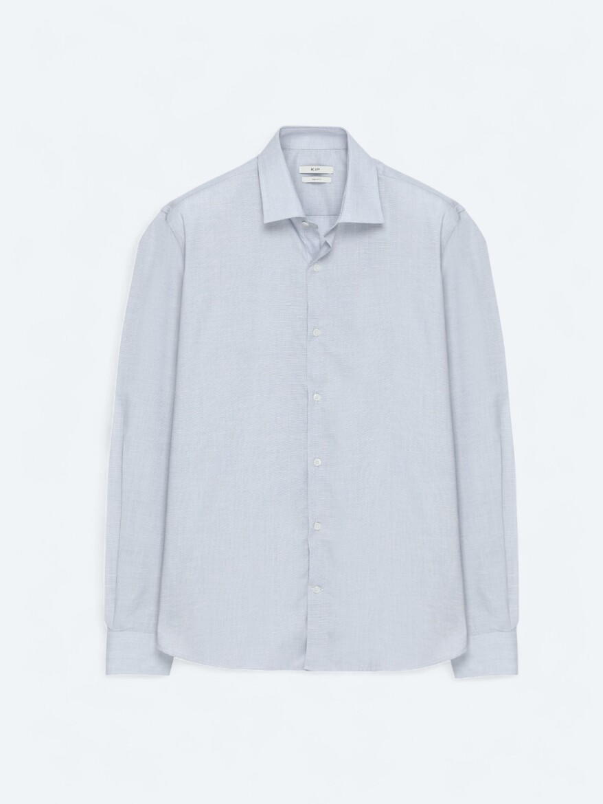 Grey Regular Fit Long Weaving Classical Cotton Blended Shirt - 5