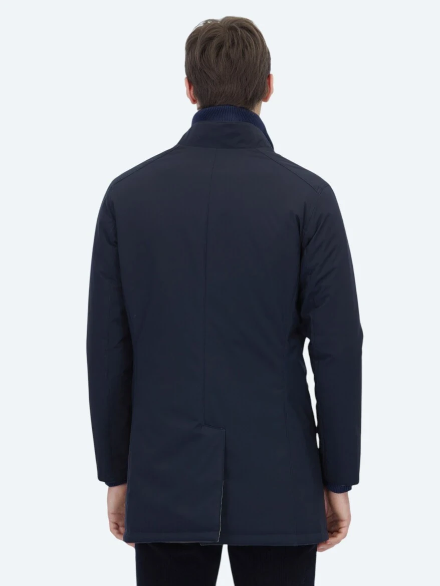 Grey Regular Fit Mandarin Collar Casual Weaving Double-Sided Rain Coat - 9
