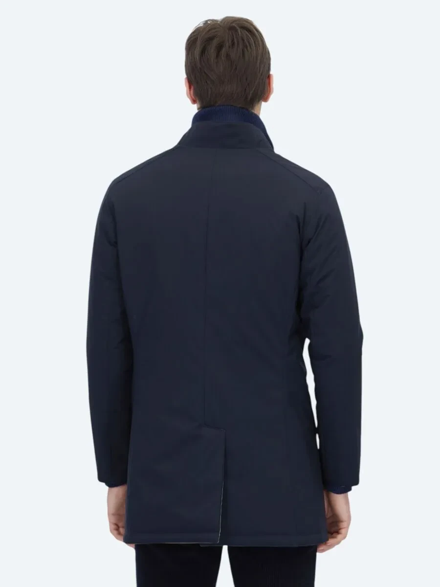 Grey Regular Fit Mandarin Collar Casual Weaving Double-Sided Rain Coat - 9