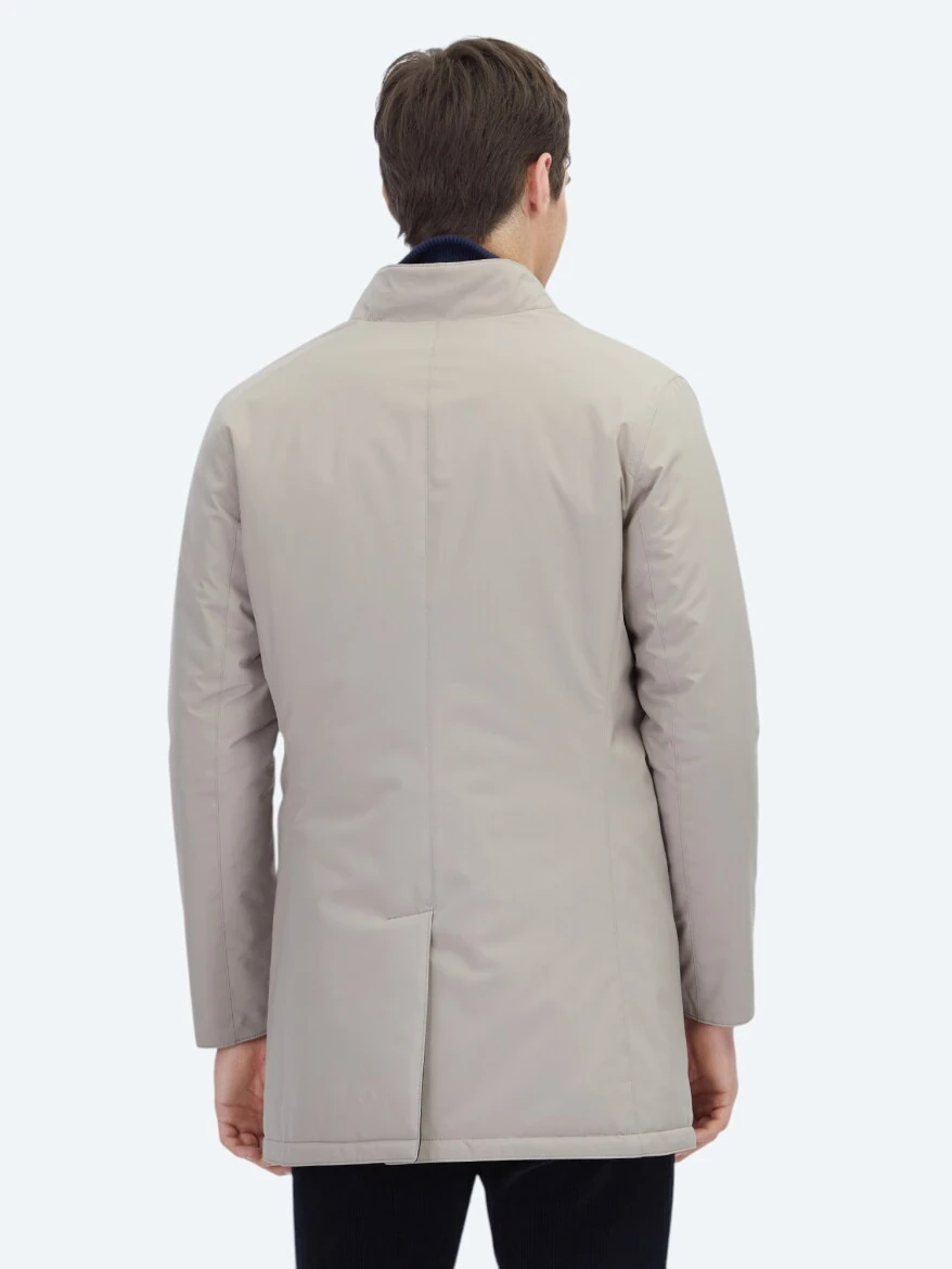 Grey Regular Fit Mandarin Collar Casual Weaving Double-Sided Rain Coat - 8