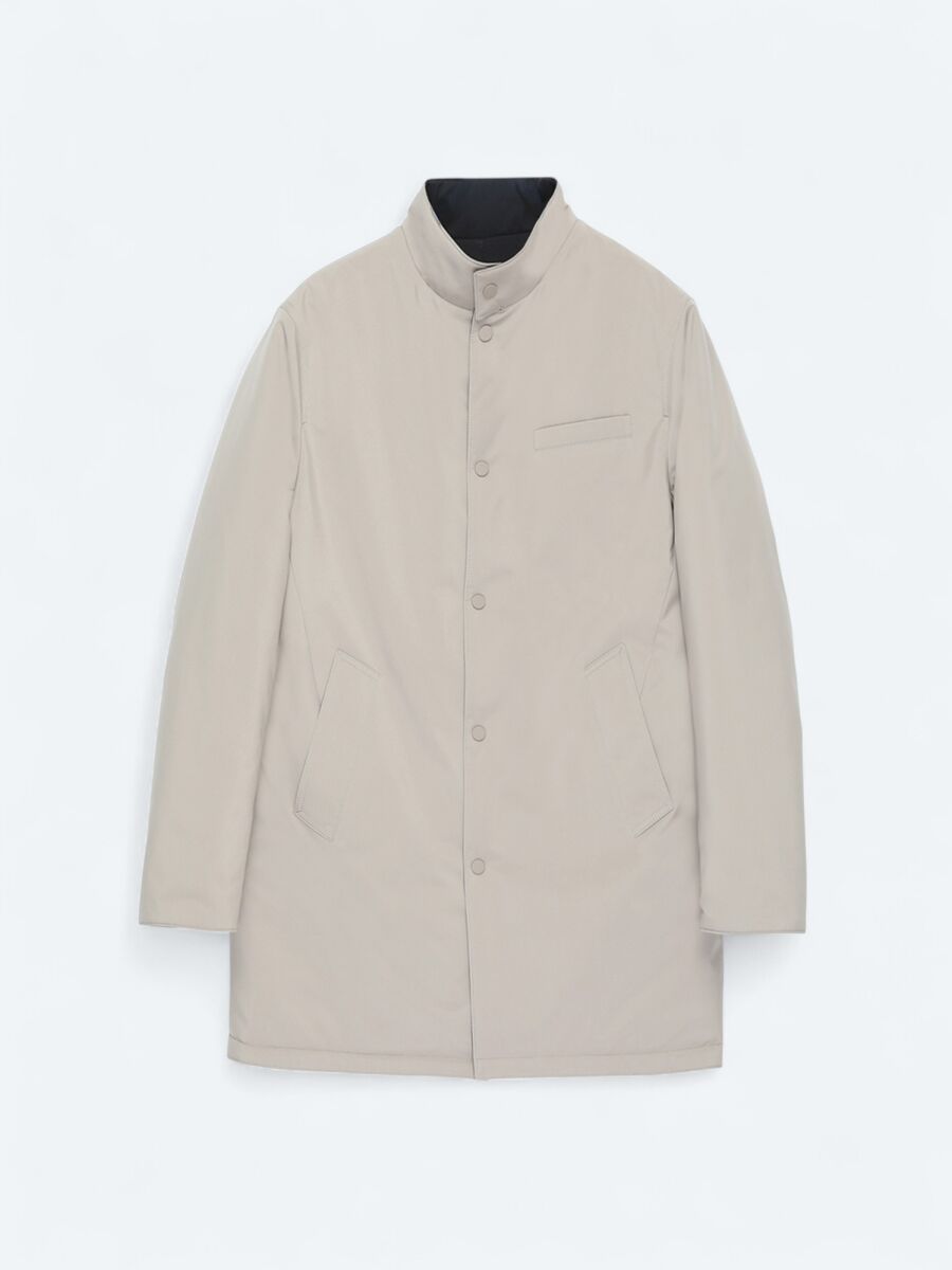 Grey Regular Fit Mandarin Collar Casual Weaving Double-Sided Rain Coat - 10