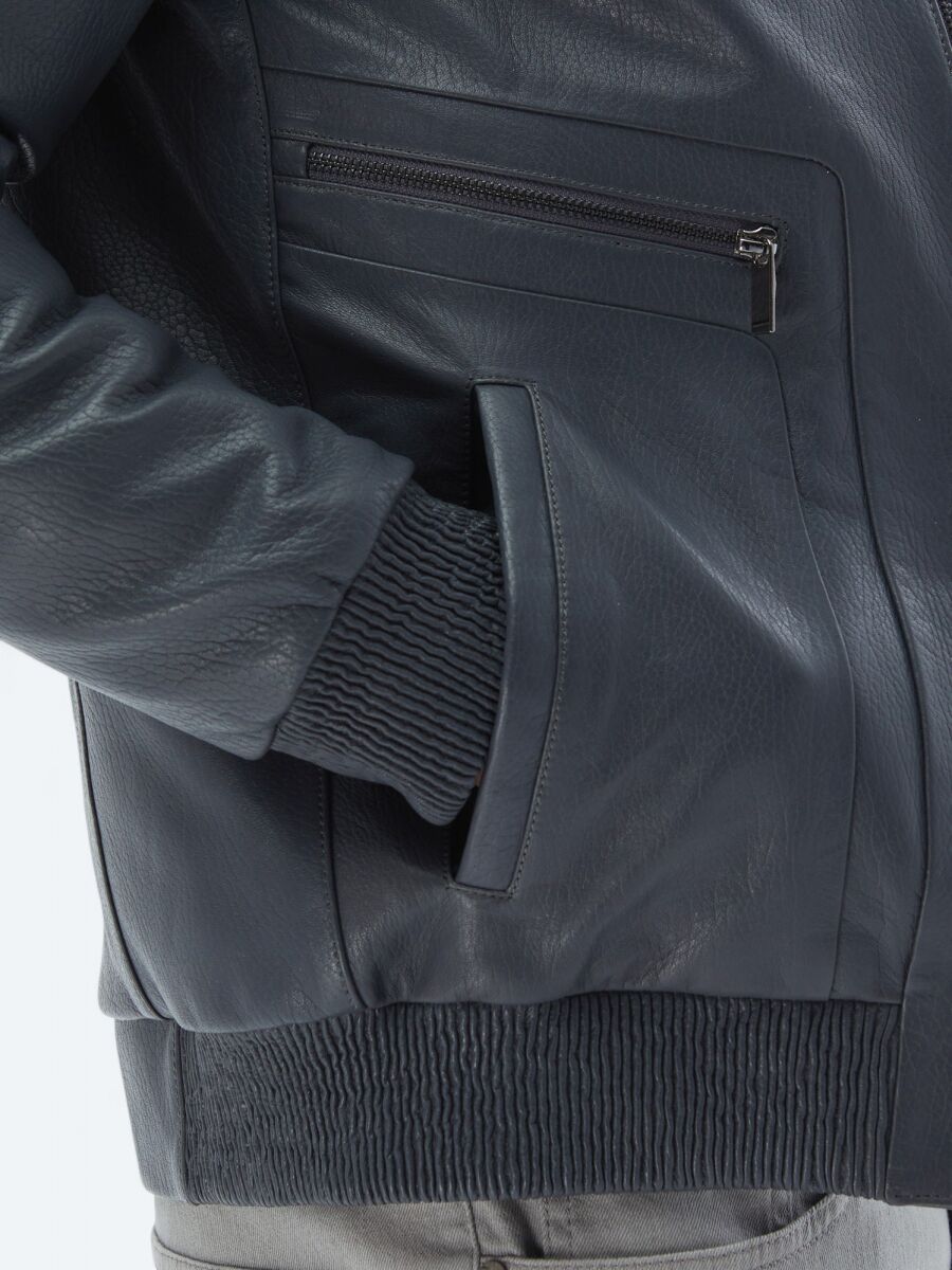 Grey Regular Fit Smart Casual Sheep Leather Leather Coat - 5