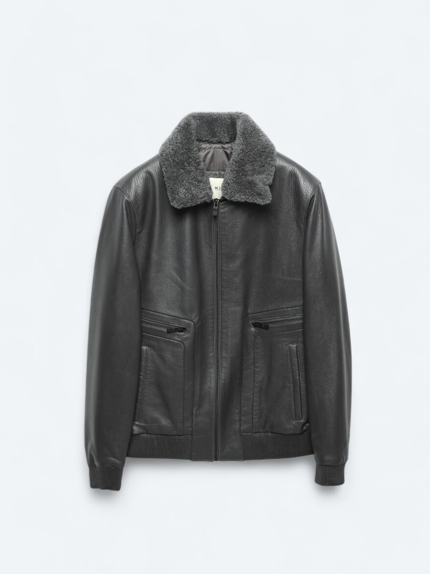 Grey Regular Fit Smart Casual Sheep Leather Leather Coat - 8