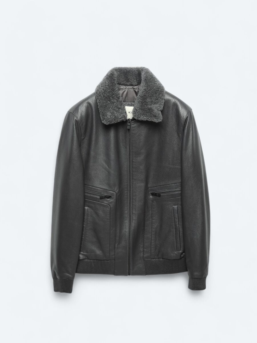 Grey Regular Fit Smart Casual Sheep Leather Leather Coat - 8