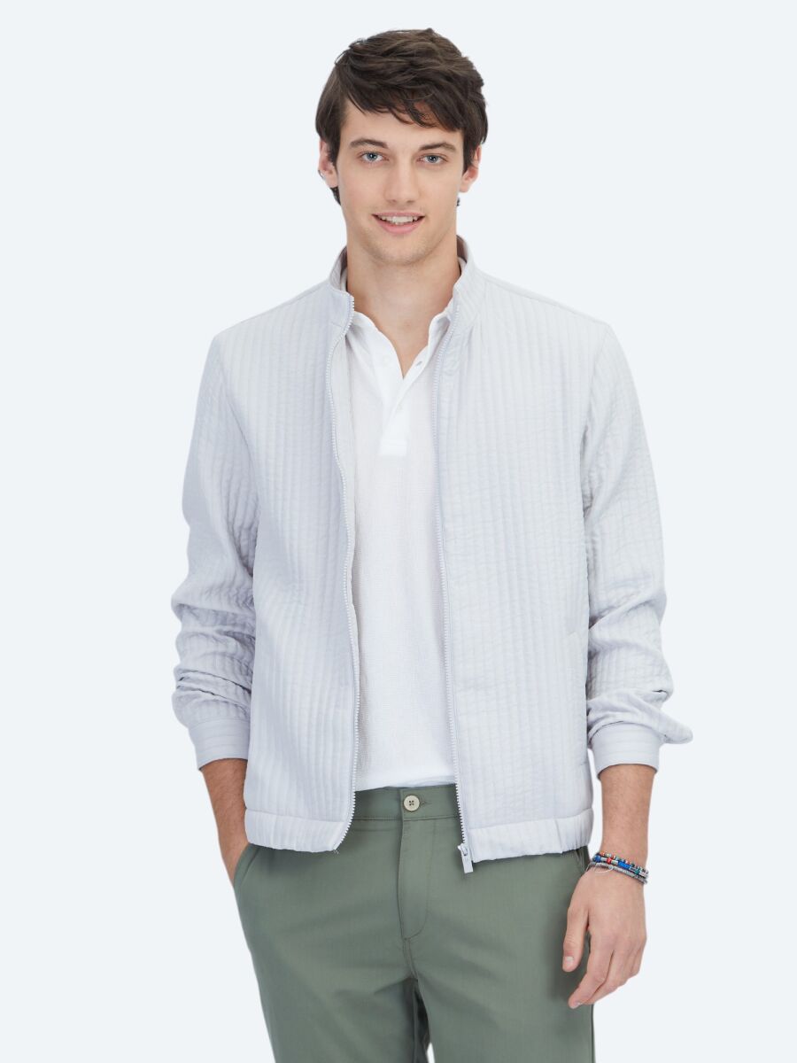 Grey Regular Fit Turtleneck Casual Weaving Coat - 3