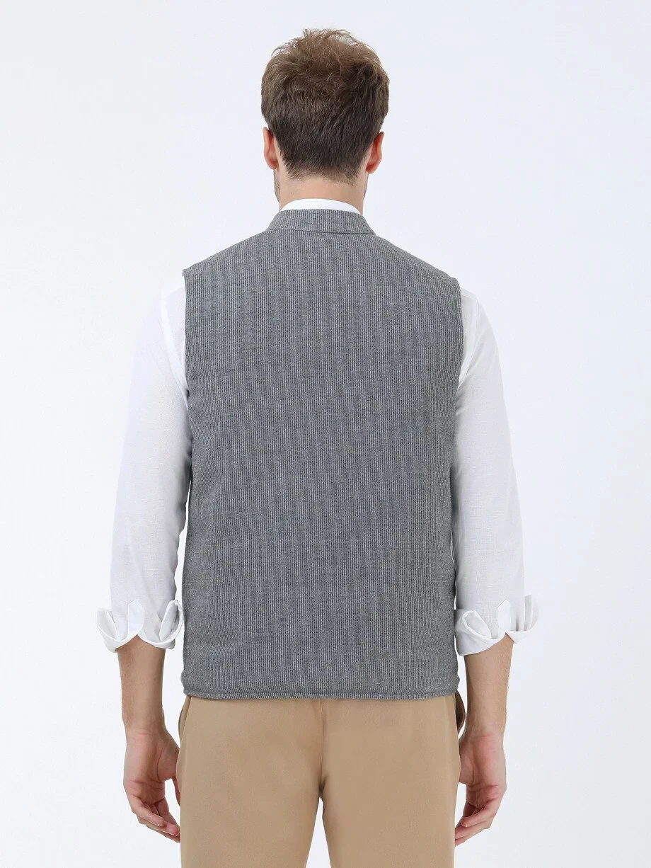 Grey Regular Fit Turtleneck Casual Weaving Double-Sided Puffer Vest - 7