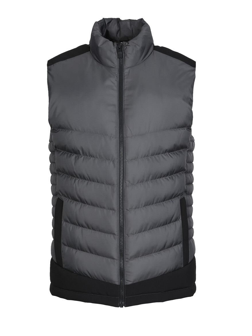 Grey Regular Fit Turtleneck Casual Weaving Puffer Vest - 6