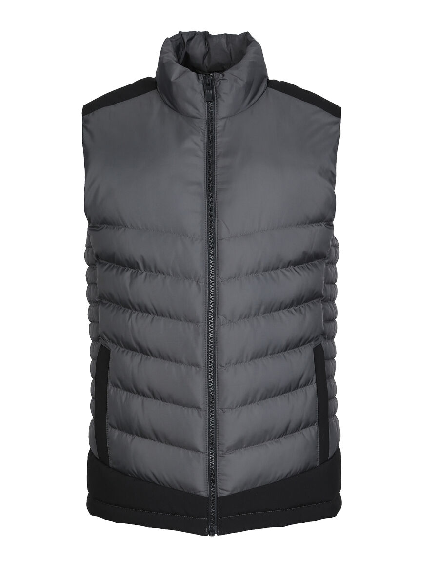 Grey Regular Fit Turtleneck Casual Weaving Puffer Vest - 6