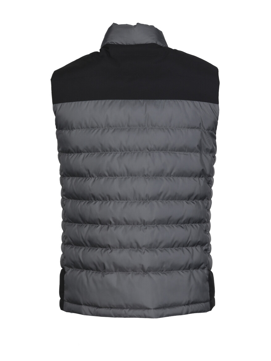 Grey Regular Fit Turtleneck Casual Weaving Puffer Vest - 7