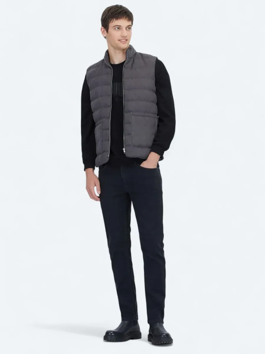 Grey Regular Fit Turtleneck Casual Weaving Puffer Vest - 2