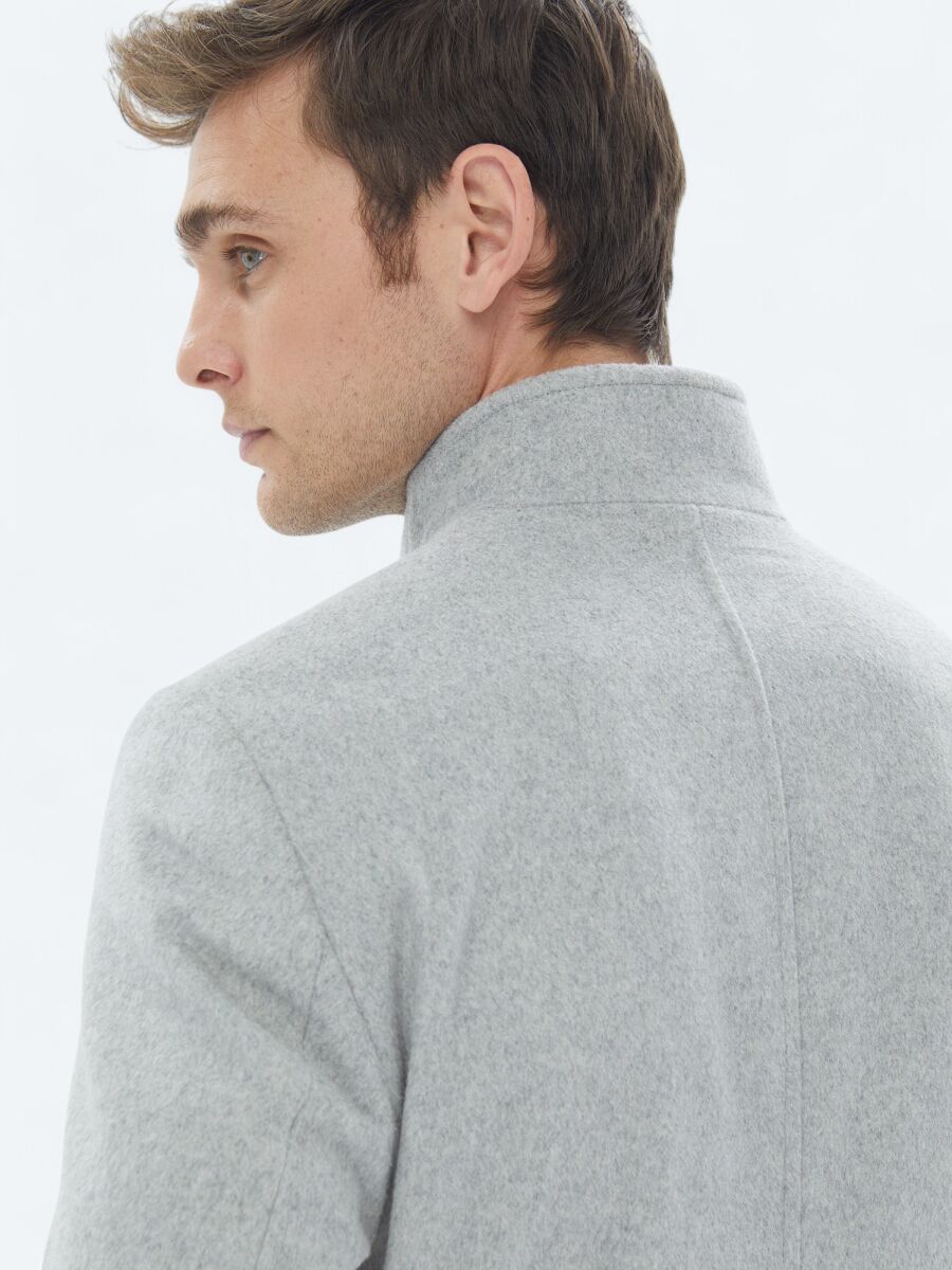 Grey Regular Fit Turtleneck Classical Weaving Overcoat - 6