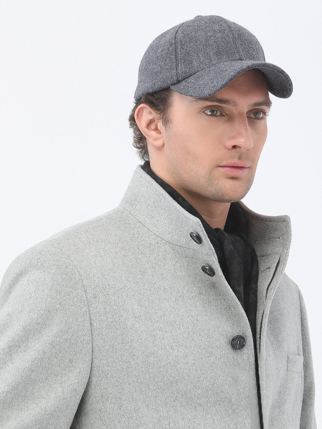 Grey Regular Fit Turtleneck Classical Weaving Overcoat - 5
