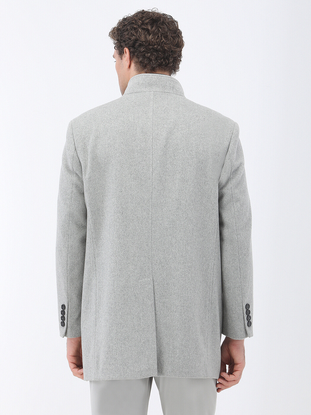 Grey Regular Fit Turtleneck Classical Weaving Overcoat - 6