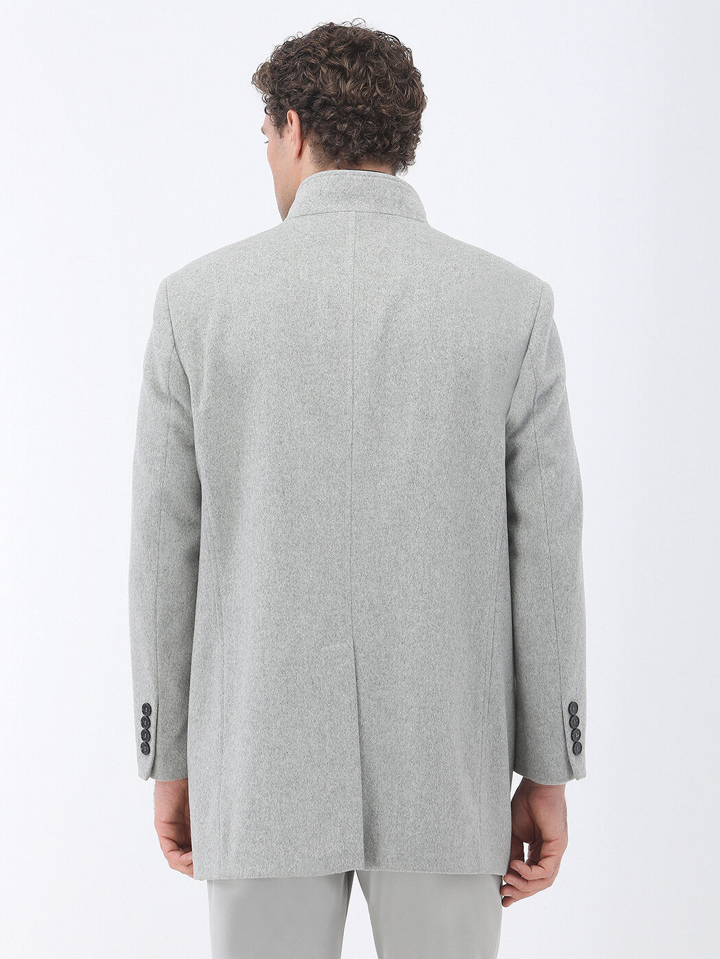 Grey Regular Fit Turtleneck Classical Weaving Overcoat - 6