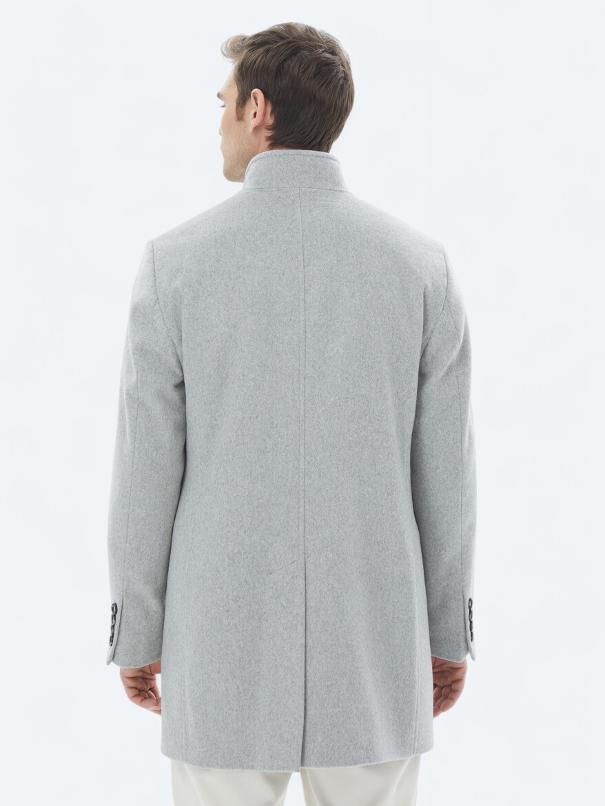 Grey Regular Fit Turtleneck Classical Weaving Overcoat - 9