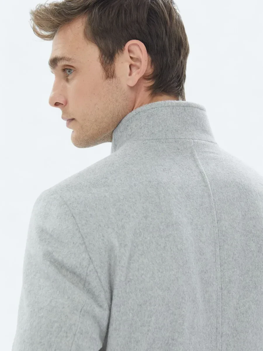 Grey Regular Fit Turtleneck Classical Weaving Overcoat - 8