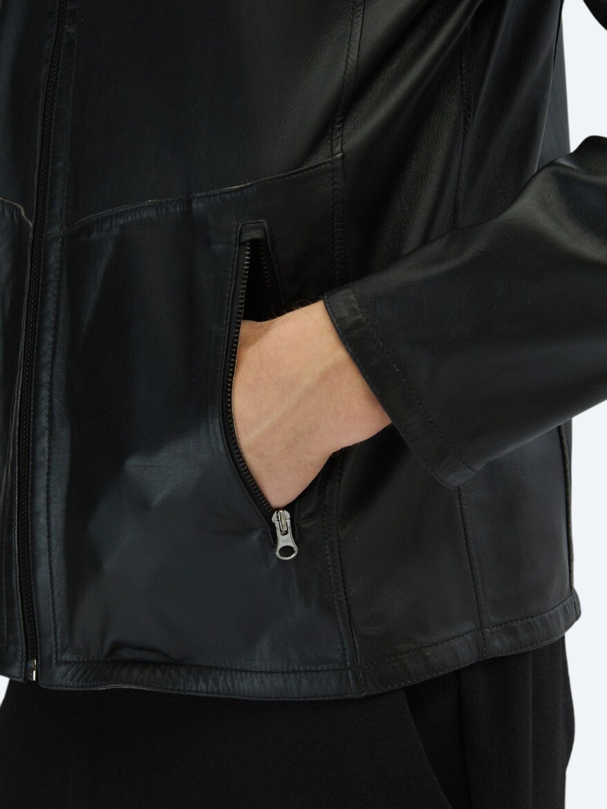 Grey Regular Fit Turtleneck Smart Casual Double-Sided Leather Coat - 6