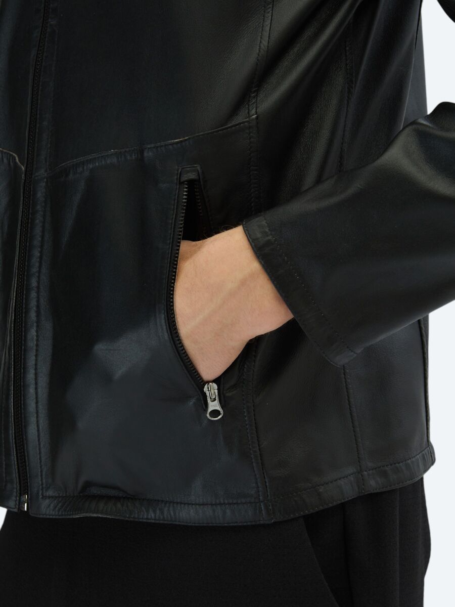 Grey Regular Fit Turtleneck Smart Casual Double-Sided Leather Coat - 6