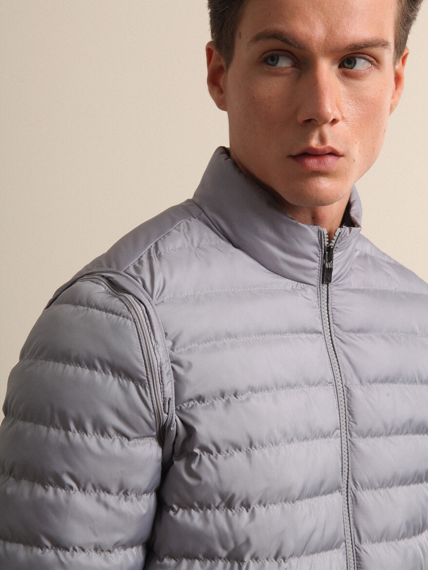 Grey Regular Fit Turtleneck Smart Casual Weaving Coat - 2