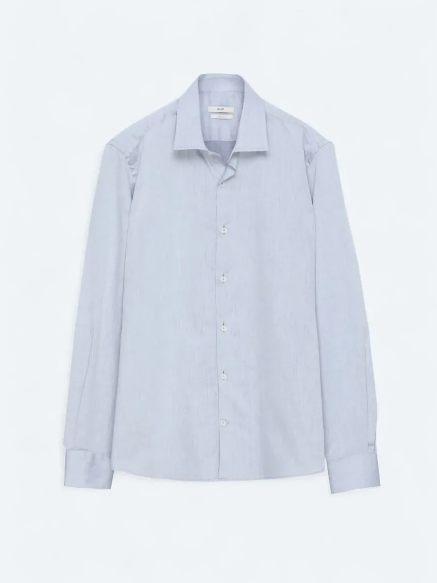 Grey Regular Fit Weaving Classical Cotton Blended Shirt - 1