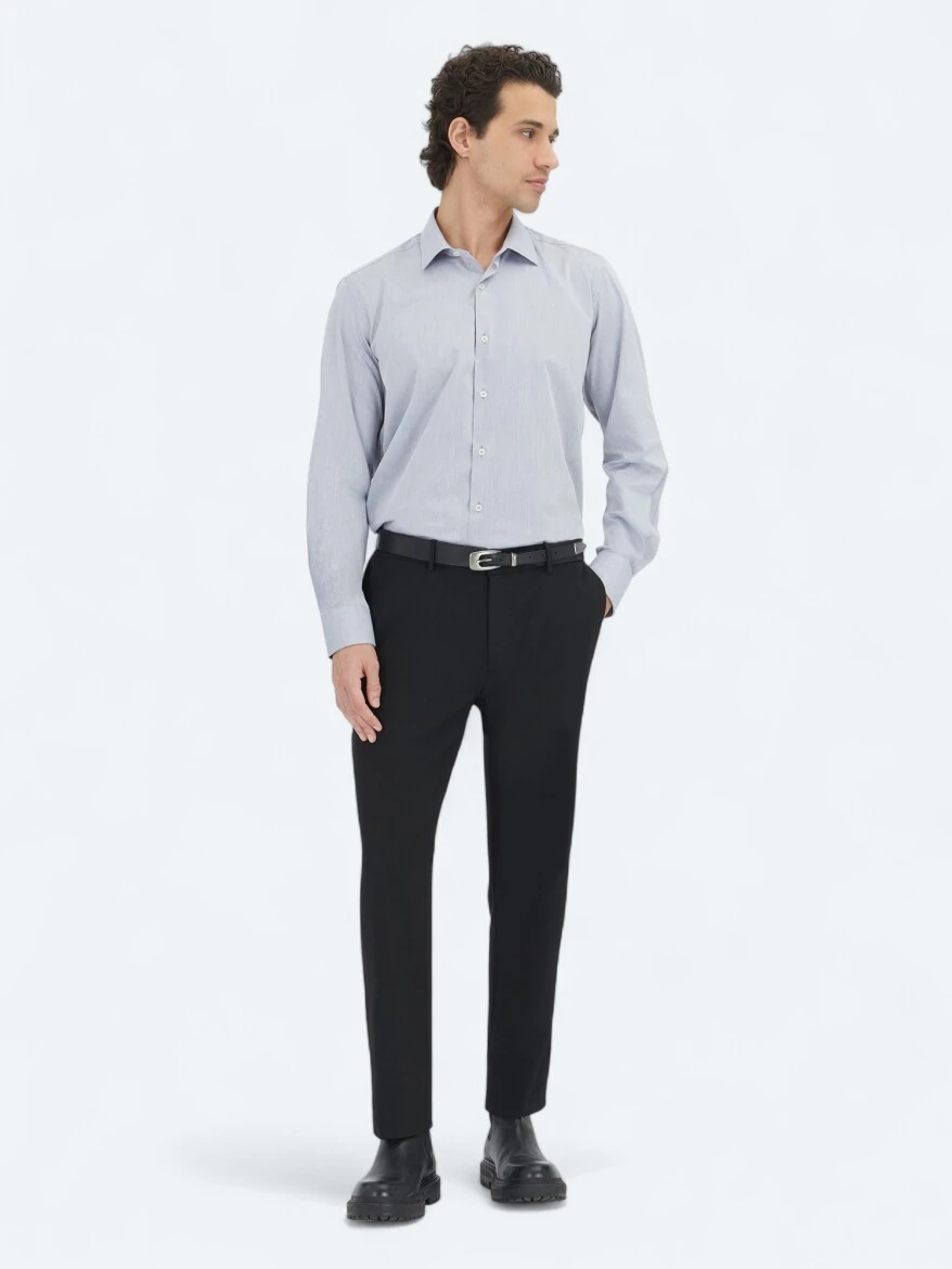Grey Regular Fit Weaving Classical Cotton Blended Shirt - KİP